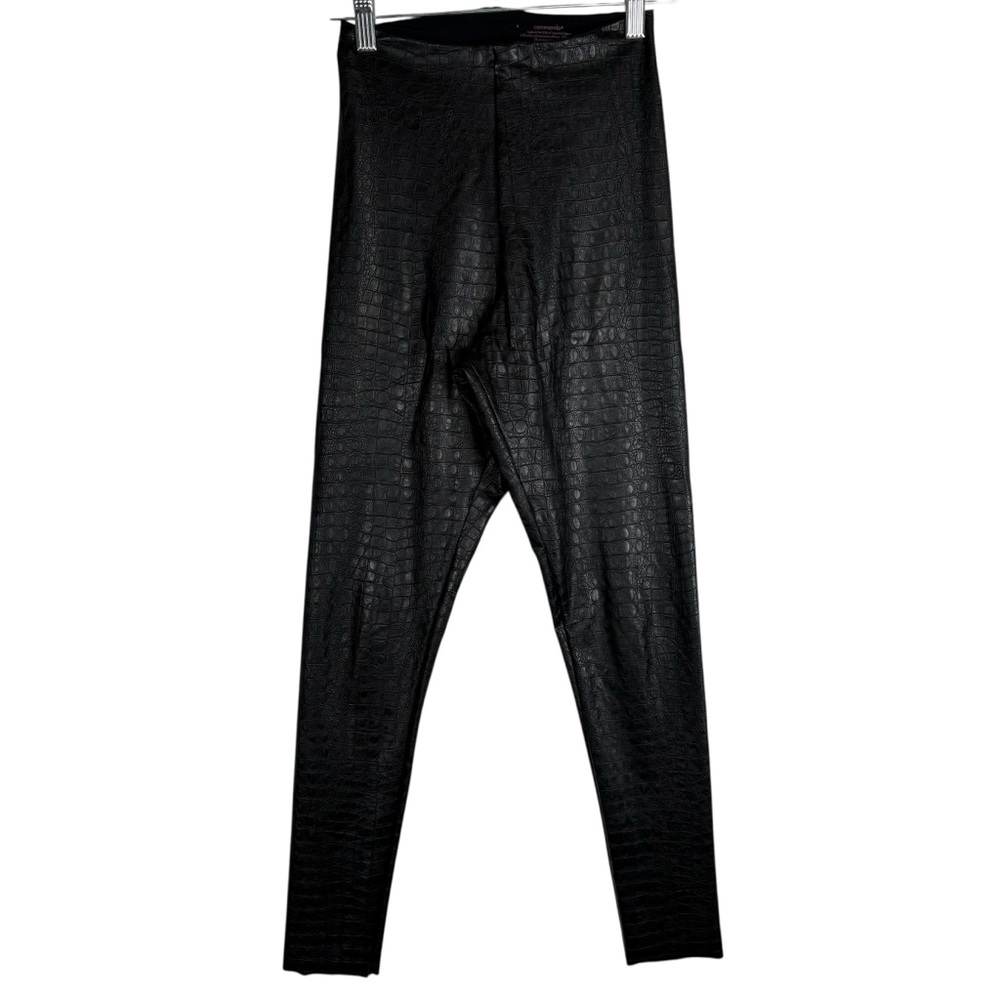 Commando Black Textured Womens Small Leggings Pants Pull On Animal Reptile Print